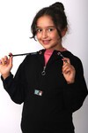 Kız Çocuk Siyah Fermuarlı 4-9 Yaş Kapüşonlu Sweatshirt 15260
