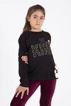 Kız Çocuk Siyah Peluş Ayıcıklı 7-14 Yaş Sweatshirt 2033-3