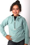 Kız Çocuk Su Yeşili Fermuarlı 4-9Yaş Kapüşon Sweatshirt 15260-2