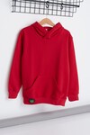 Unisex Çocuk Kırmızı Kanguru Cepli 3-8 Yaş Sweatshirt 5090-3