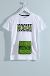 Erkek Çocuk Beyaz Ön Cep Neon Detay 8-13 Yaş T-Shirt 4138