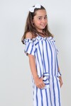 Kız Çocuk Çizgi Desenli Elbise 6-12 Yaş 13916