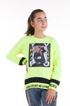 Resim Baskılı Kol Yazı Detaylı Kız Çocuk Sweatshirt 14050