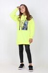 Kız Çocuk Digital Baskılı Tunik Kapşonlu Sweatshirt 14149