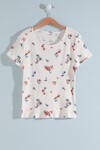 Kız Çocuk Ekru 9-16 Yaş Çiçek Desenli Pamuklu T-Shirt 6588