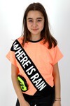 Kız Çocuk Garnili Yarasa Kol Tshirt 10-15 Yaş 13982