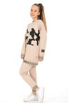 Kız Çocuk Kapşonlu Baskılı Sweatshirt Tunik Takım 14176