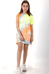 Kız Çocuk Rock Baskılı Batik Tunik Elbise 10-15 Yaş 13947
