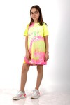 Kız Çocuk Rock Baskılı Batik Tunik Elbise 10-15 Yaş 13947