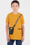 Erkek Çocuk Hardal Şerit Yazılı Cep Detaylı T-Shirt 6557-2