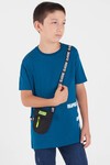 Erkek Çocuk İndigo Şerit Yazılı Cep Detaylı T-Shirt 6557-3