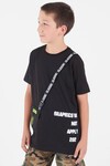 Erkek Çocuk Siyah Şerit Yazılı Cep Detaylı T-Shirt 11206