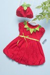 Kız Bebek Kırmızı Çilek Baskı 0-12 Ay Elbise 5008