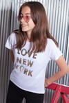 Kız Çocuk Beyaz 8-15 Yaş Love NY Pullu Yazılı T-Shirt 6592