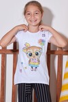 Kız Çocuk Beyaz Baykuş Baskı 4-8 Yaş T-Shirt 1896-3