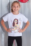 Kız Çocuk Beyaz Kalpli Gözlük Nakışlı 6-13 Yaş T-Shirt 1939-1