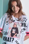 Kız Çocuk Beyaz Resim Baskı Neon Hat 7-14Yaş Crop T-Shirt 0017
