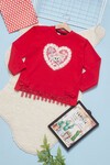 Kız Çocuk Kırmızı Kalp Nakışlı 2-7 Yaş Sweatshirt 6004