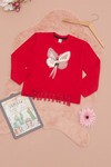 Kız Çocuk Kırmızı Kelebek Nakışlı 2-7 Yaş Sweatshirt 6002-1