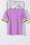 Kız Çocuk Lila Resim Baskı Neon Hat 7-14Yaş Crop T-Shirt 0017-2