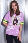 Kız Çocuk Lila Resim Baskı Neon Hat 7-14Yaş Crop T-Shirt 0017-2