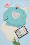 Kız Çocuk Mint Kalp Nakışlı 2-7 Yaş Sweatshirt 6004-2