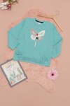 Kız Çocuk Mint Kelebek Nakışlı 2-7 Yaş Sweatshirt 6002