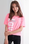 Kız Çocuk Neon Pembe Love Yazı Baskı 7-15 Yaş T-Shirt 4815