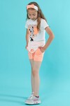 Kız Çocuk Neon Turuncu Kalpli Fare 3-10 Yaş Şortlu Takım 4810-1