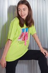 Kız Çocuk Neon Yeşil Resim Baskı Şeritli 7-14 Yaş T-Shirt 4131
