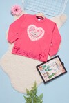 Kız Çocuk Pembe Kalp Nakışlı 2-7 Yaş Sweatshirt 6004-1