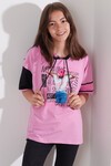 Kız Çocuk Pembe Resim Baskı 7-14Yaş Kapüşonlu Sweatshirt 4130-1