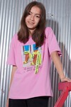 Kız Çocuk Pembe Resim Baskı Şeritli 7-14 Yaş T-Shirt 4131-3
