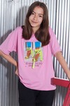 Kız Çocuk Pembe Resim Baskı Şeritli 7-14 Yaş T-Shirt 4131-3