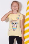 Kız Çocuk Sarı Baykuş Baskı 4-8 Yaş T-Shirt 1896-1