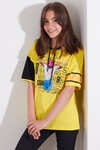 Kız Çocuk Sarı Resim Baskı 7-14 Yaş Kapüşonlu Sweatshirt 4130
