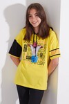 Kız Çocuk Sarı Resim Baskı 7-14 Yaş Kapüşonlu Sweatshirt 4130