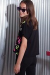 Kız Çocuk Siyah Neon Yazı Baskı 7-14 Yaş Crop T-Shirt 0055-1
