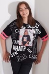 Kız Çocuk Siyah Resim Baskı Neon Hat 7-14Yaş Crop T-Shirt 0017-1