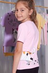 Kız Çocuk Toz Pembe Simli Kedi Baskı 4-8 Yaş T-Shirt 1955-1