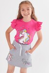 Kız Çocuk Unicorn Baskılı Etekli Takım 3-10 Yaş 13820