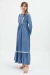 Açık Mavi Dantel Detaylı Kuşaklı Kız Çocuk Kot Elbise 15215