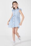 Açık Mavi Kare Desenli Yakalı Kız Çocuk Elbise 15068