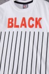 Beyaz Çizgili Black Yazılı Erkek Çocuk T-shirt 15362
