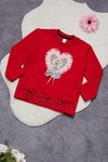 Kız Çocuk Kırmızı Fiyonklu Kalp nakış 2-7 Yaş Sweatshirt 6003-5