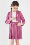 Kız Çocuk Pembe Bluz Etek ve Ceketli 3lü Elbise Takımı 15057