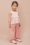 Kız Çocuk Pembe Çiçekli Askılı Bluzlu Pantolonlu Takım 15148