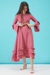 Kız Çocuk Pembe Kemerli Volanlı Elbise 15184