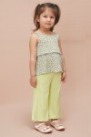 Kız Çocuk Yeşil Çiçekli Askılı Bluzlu Pantolonlu Takım 15146