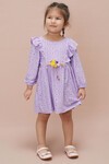 Lila Kol Fırfırlı Dantel İşlemeli Kız Çocuk Elbise 15055